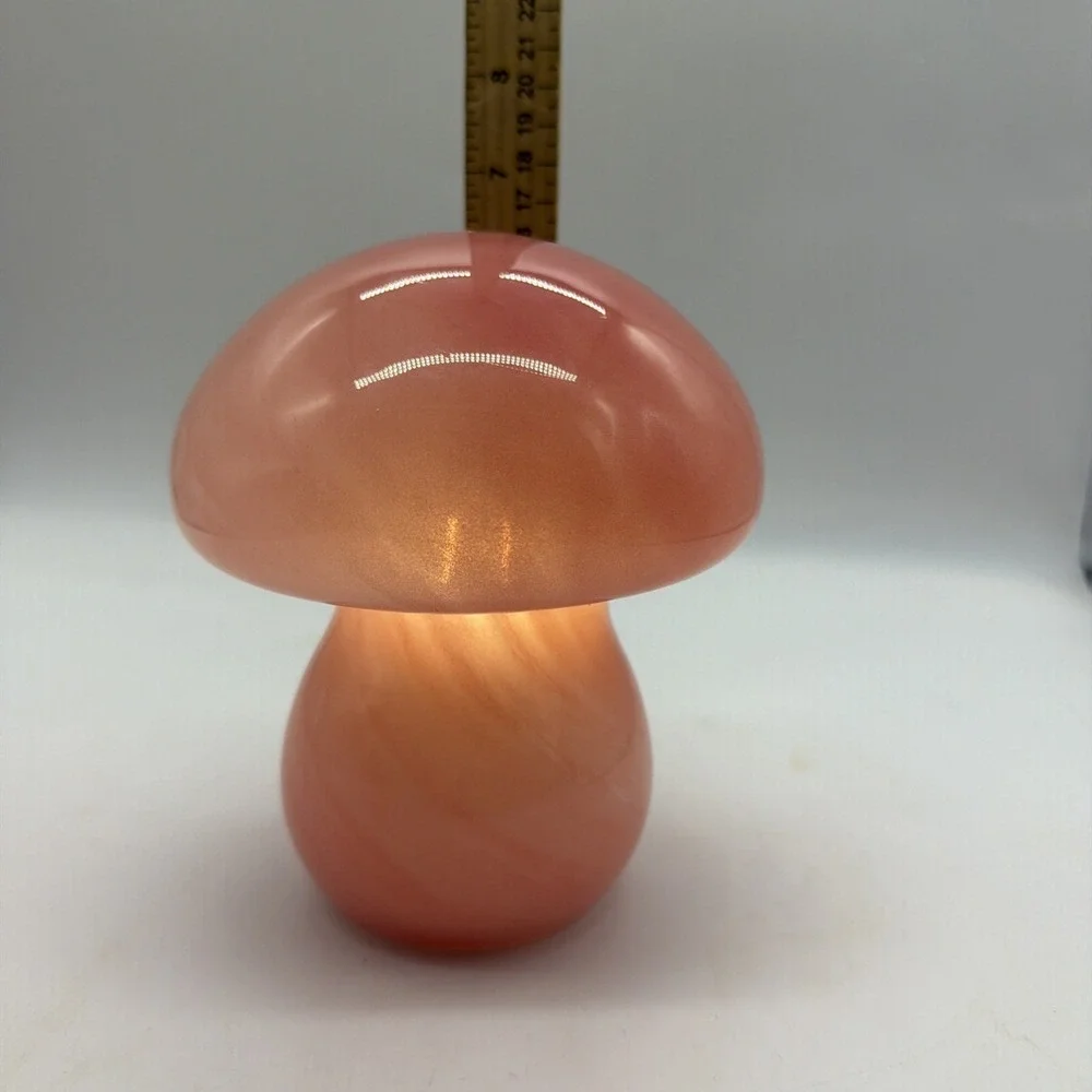 Pink Mushroom Lamp ,Ceramic, Battery Operated, 6 Inches Tall